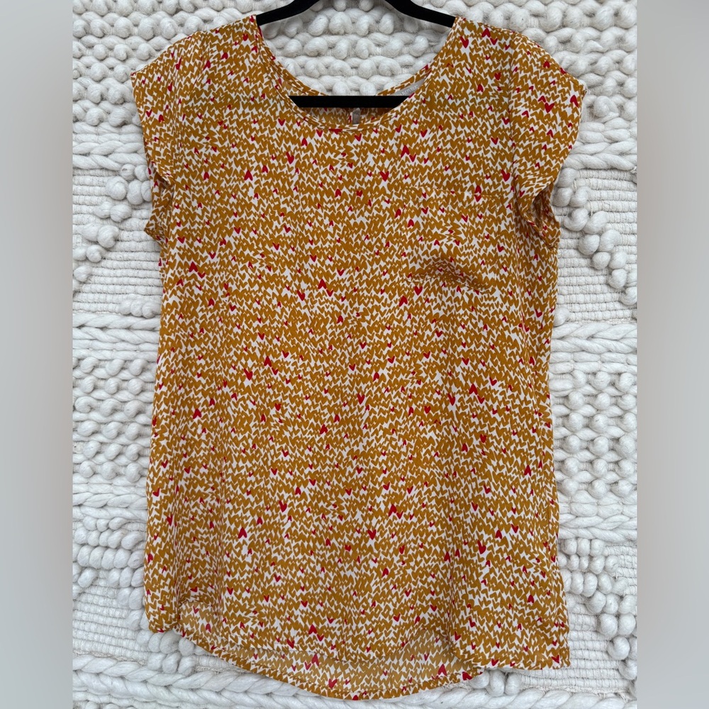 Banana Republic Mustard and Red Heart Patterned Blouse